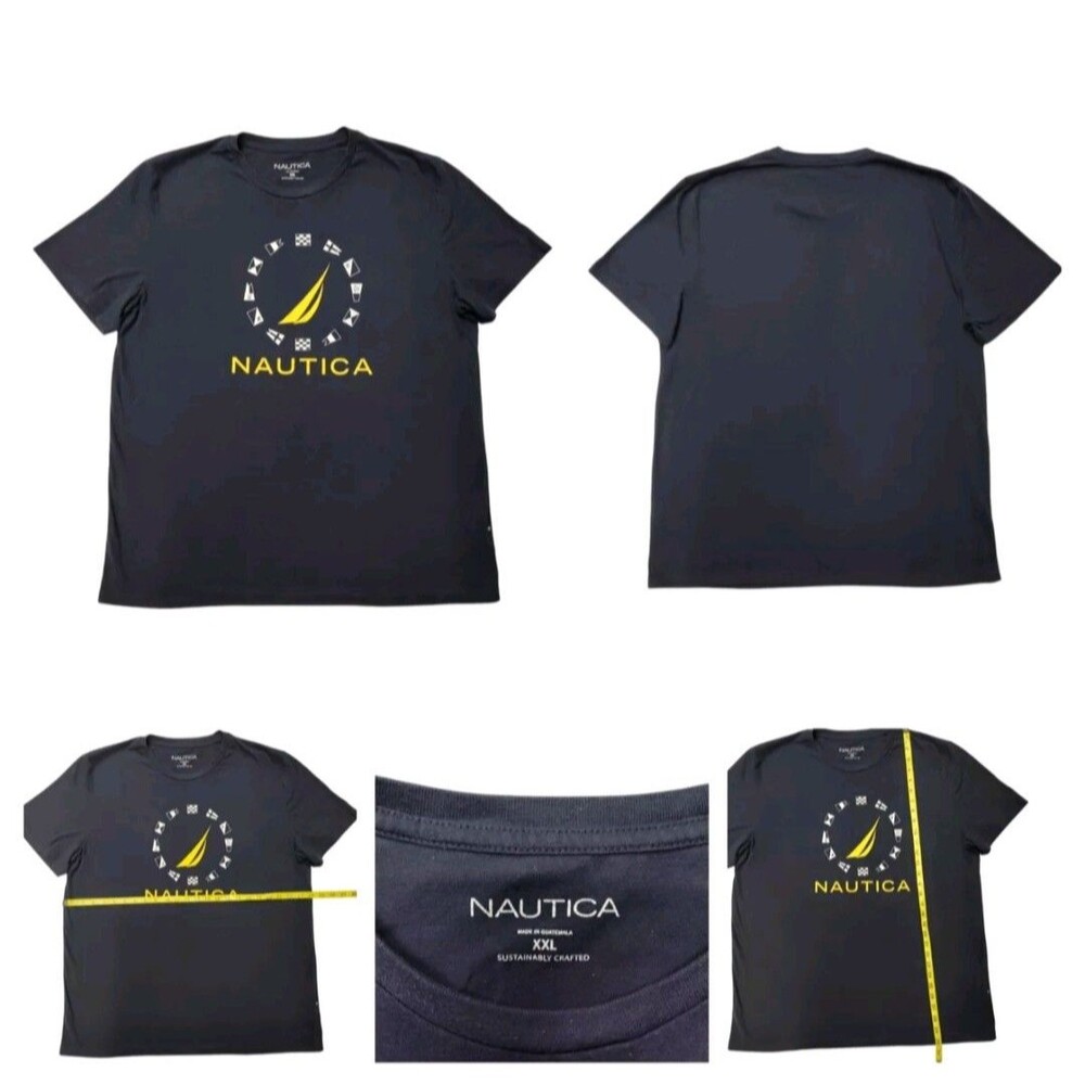 Y2K Era NAUTICA Logo Spell out T-shirts XXL Blue Circa 1983 Sustainably Crafted